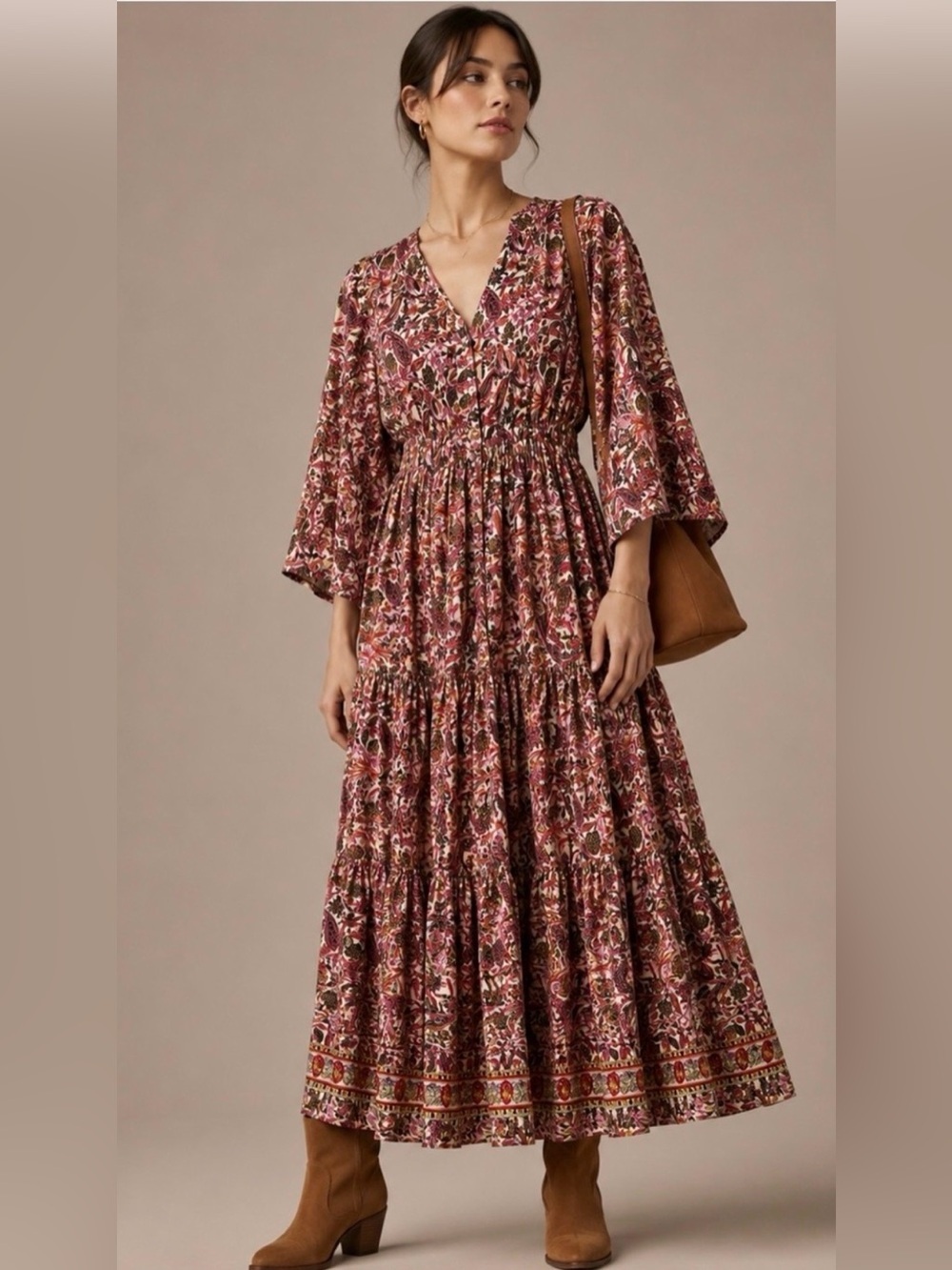 Boemo Anthro paisley maxi dress w bell slvs SZ S